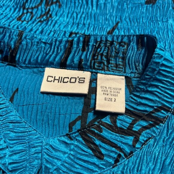 Chico's Turquoise & Black Light Weight Crinkle Fabric Jacket Size L - Picture 9 of 9